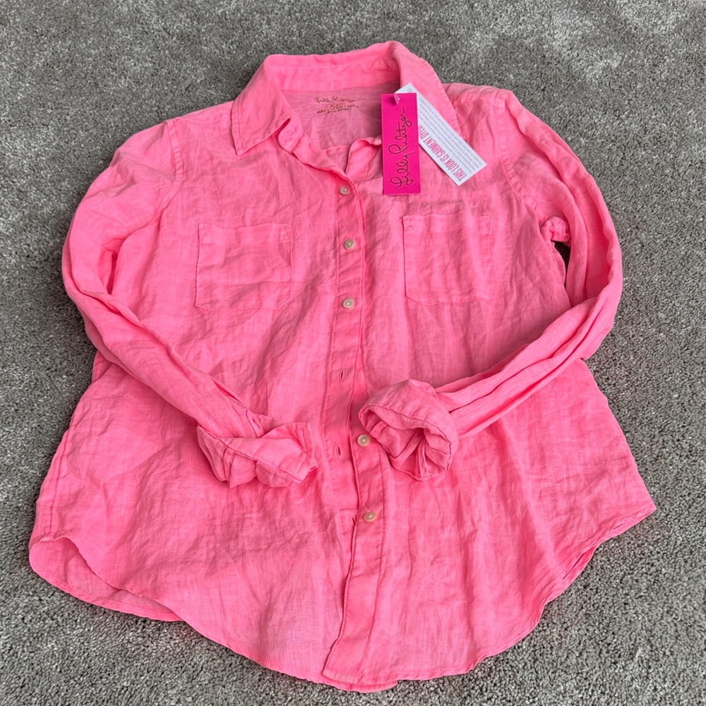 Lilly Pulitzer Bright Pink Button Down Shirt for Kids